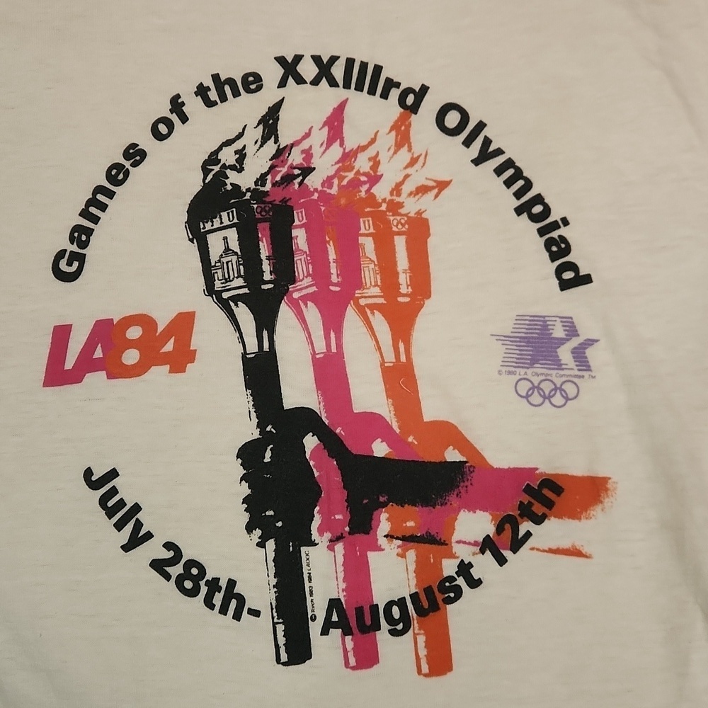 1984 Los Angeles Summer Olympics Vintage Single Stitch Ringer Tshirt - Picture 3 of 6